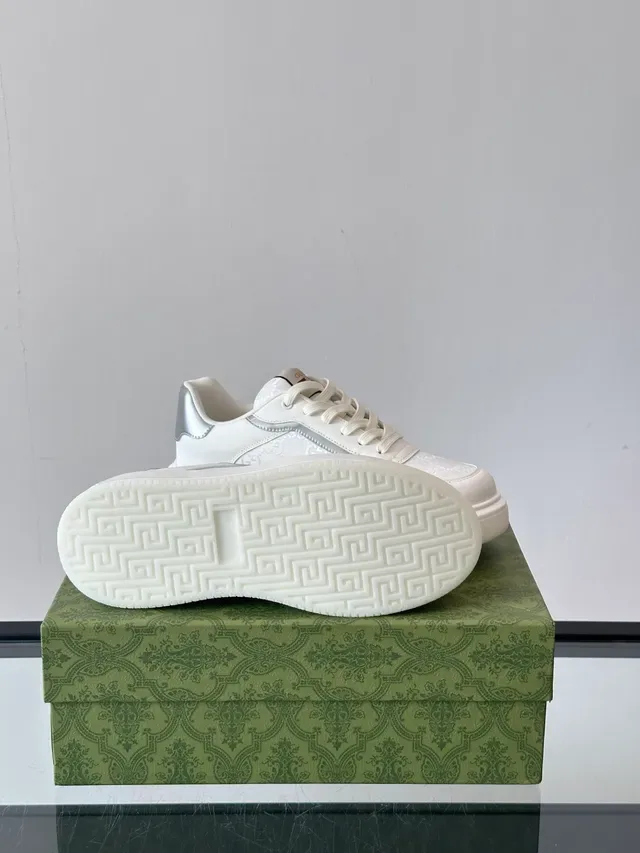Gucci White Silver Monogrammed Textile Metallic Accents Lifestyle Sneakers 2