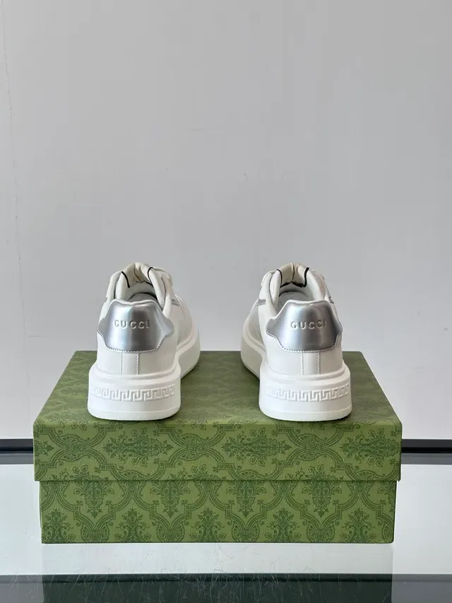 Gucci White Silver Monogrammed Textile Metallic Accents Lifestyle Sneakers 3