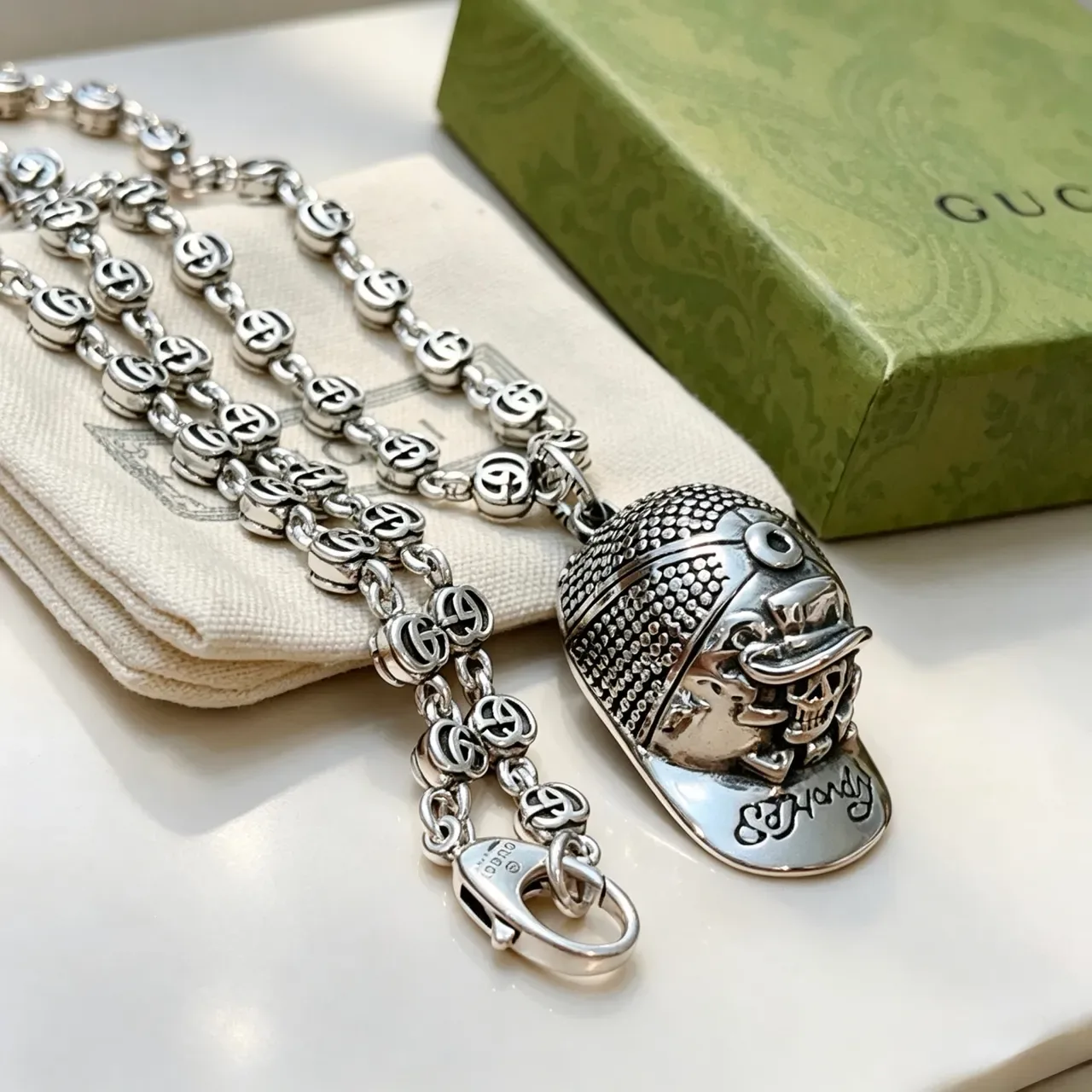 Gucci x Ed Hardy Interlocking GG Link Baseball Cap Pendant Necklace 2