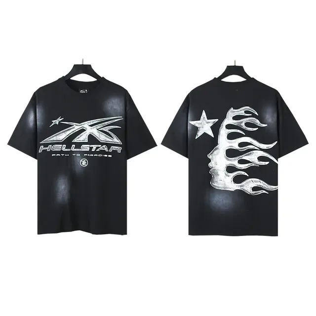 Hellstar Black Silver Oversized Fit Metallic Graphic Print T-Shirt 2
