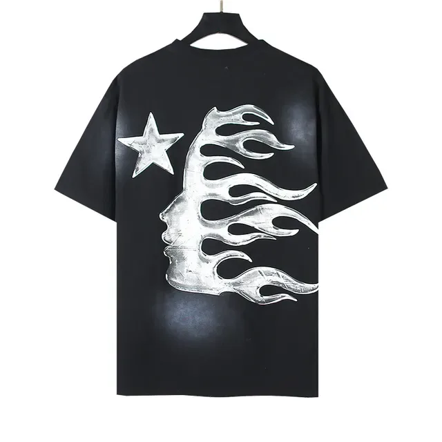 Hellstar Black Silver Oversized Fit Metallic Graphic Print T-Shirt 4