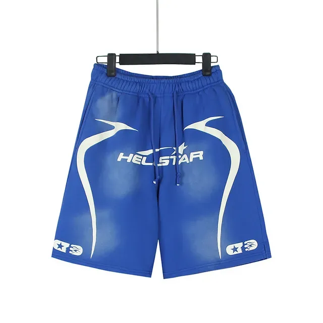 Hellstar شورت أسود أبيض حزام السحب لوحات جانبية جرافيكس 10