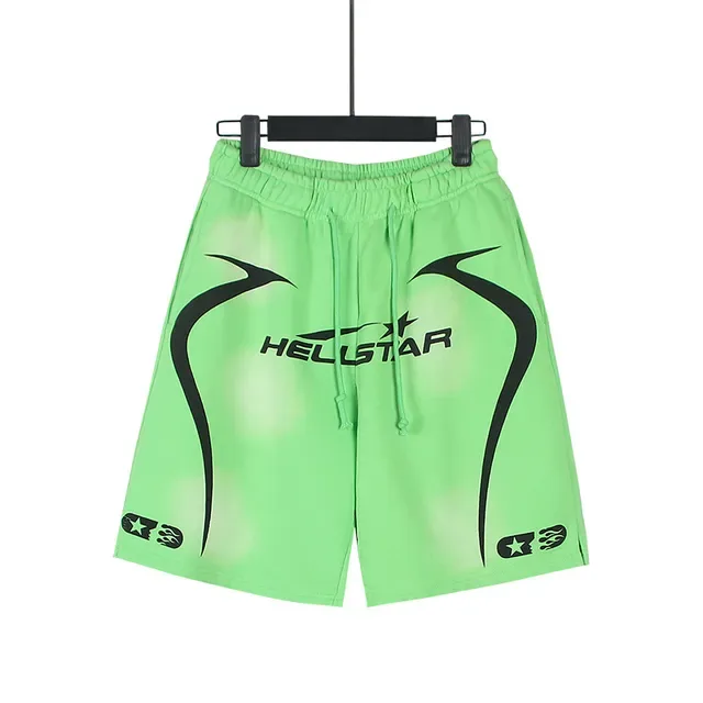 Hellstar شورت أسود أبيض حزام السحب لوحات جانبية جرافيكس 14