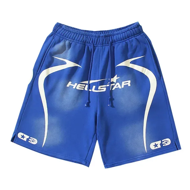 Hellstar شورت أسود أبيض حزام السحب لوحات جانبية جرافيكس 21