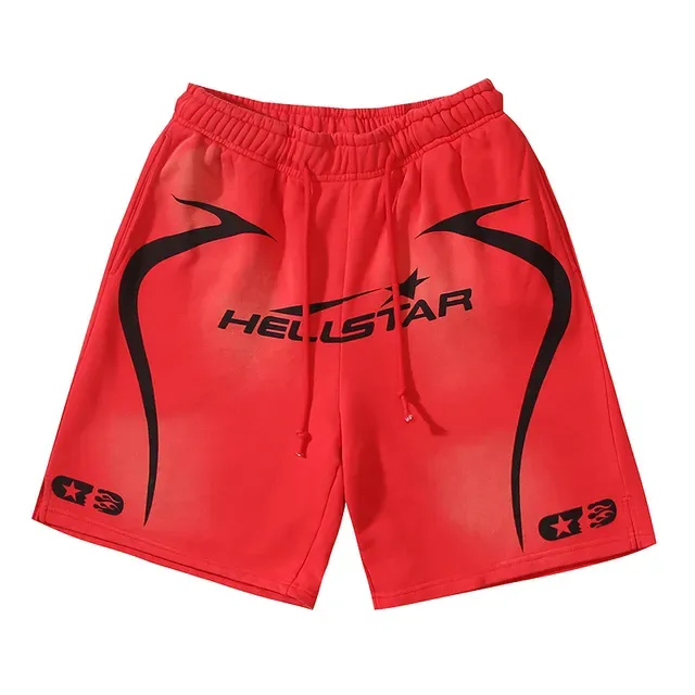 Hellstar شورت أسود أبيض حزام السحب لوحات جانبية جرافيكس 23