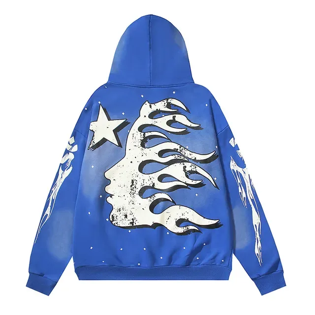Hellstar Graphic Print Blue Oversized Hoodie 6