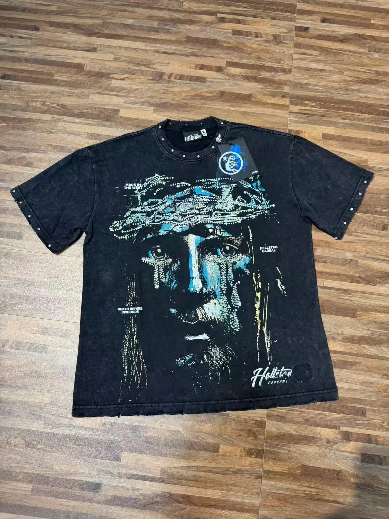 Hellstar Graphic Print Distressed Black Studded T-Shirt 2