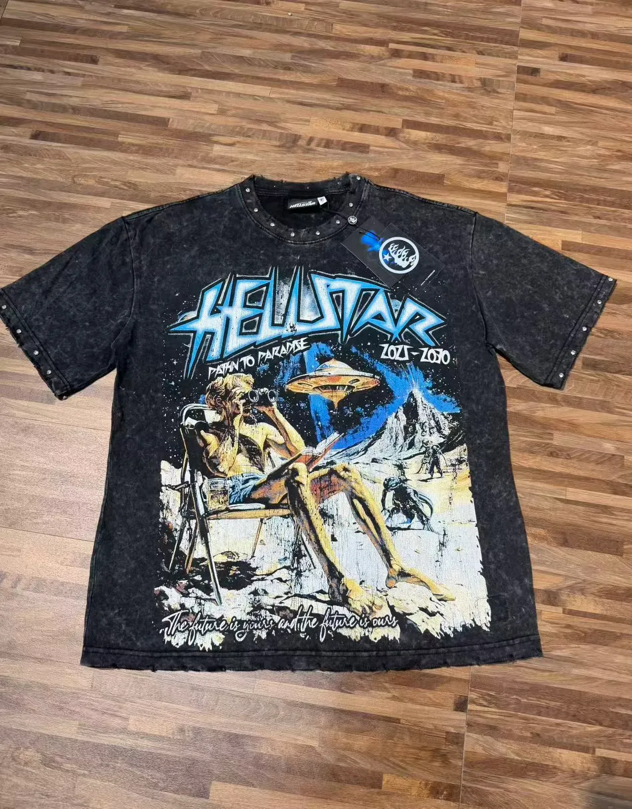 Hellstar Path to Paradise Acid-Wash Studded Graphic T-Shirt 2