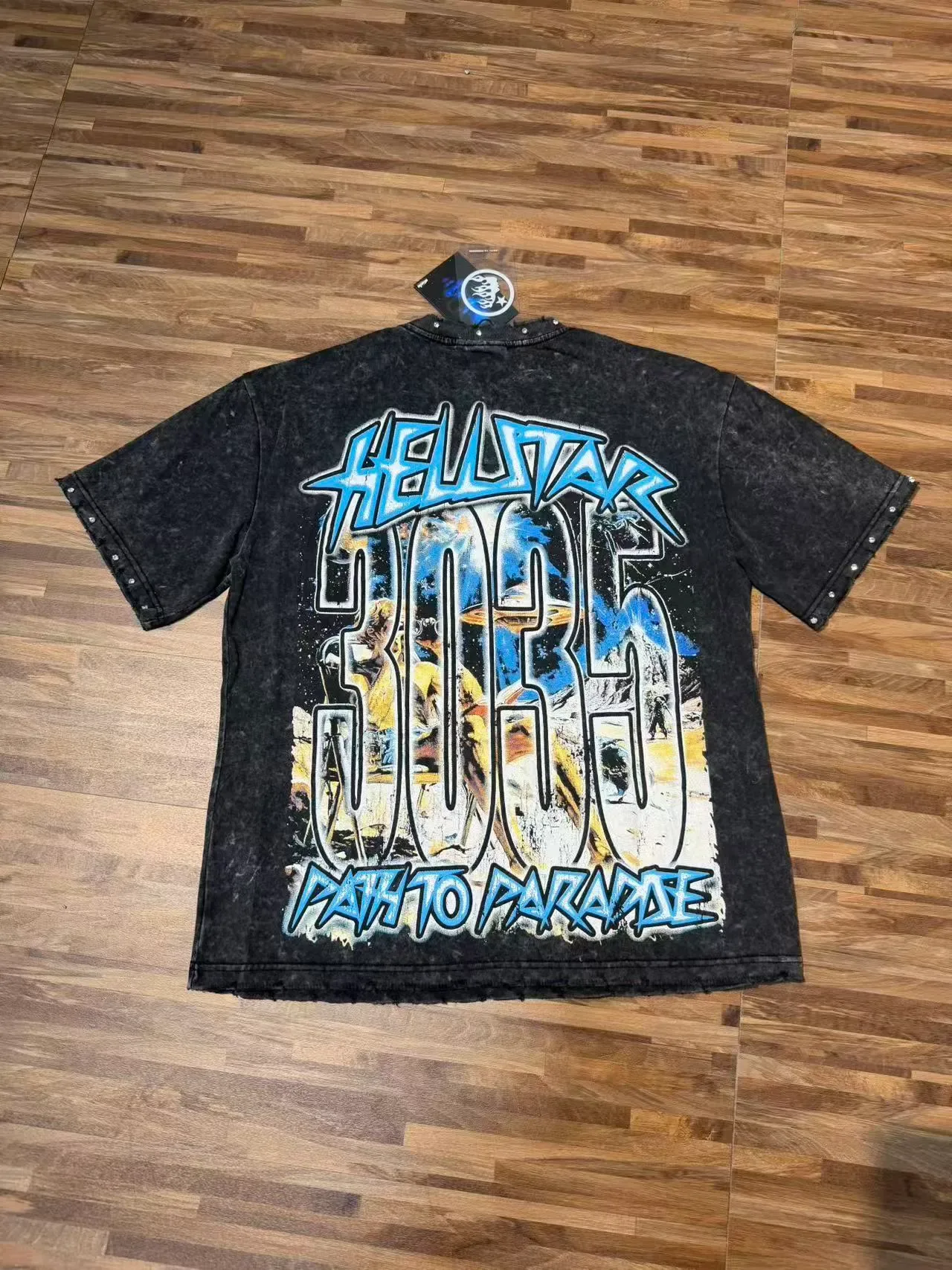Hellstar Path to Paradise Acid-Wash Studded Graphic T-Shirt 3