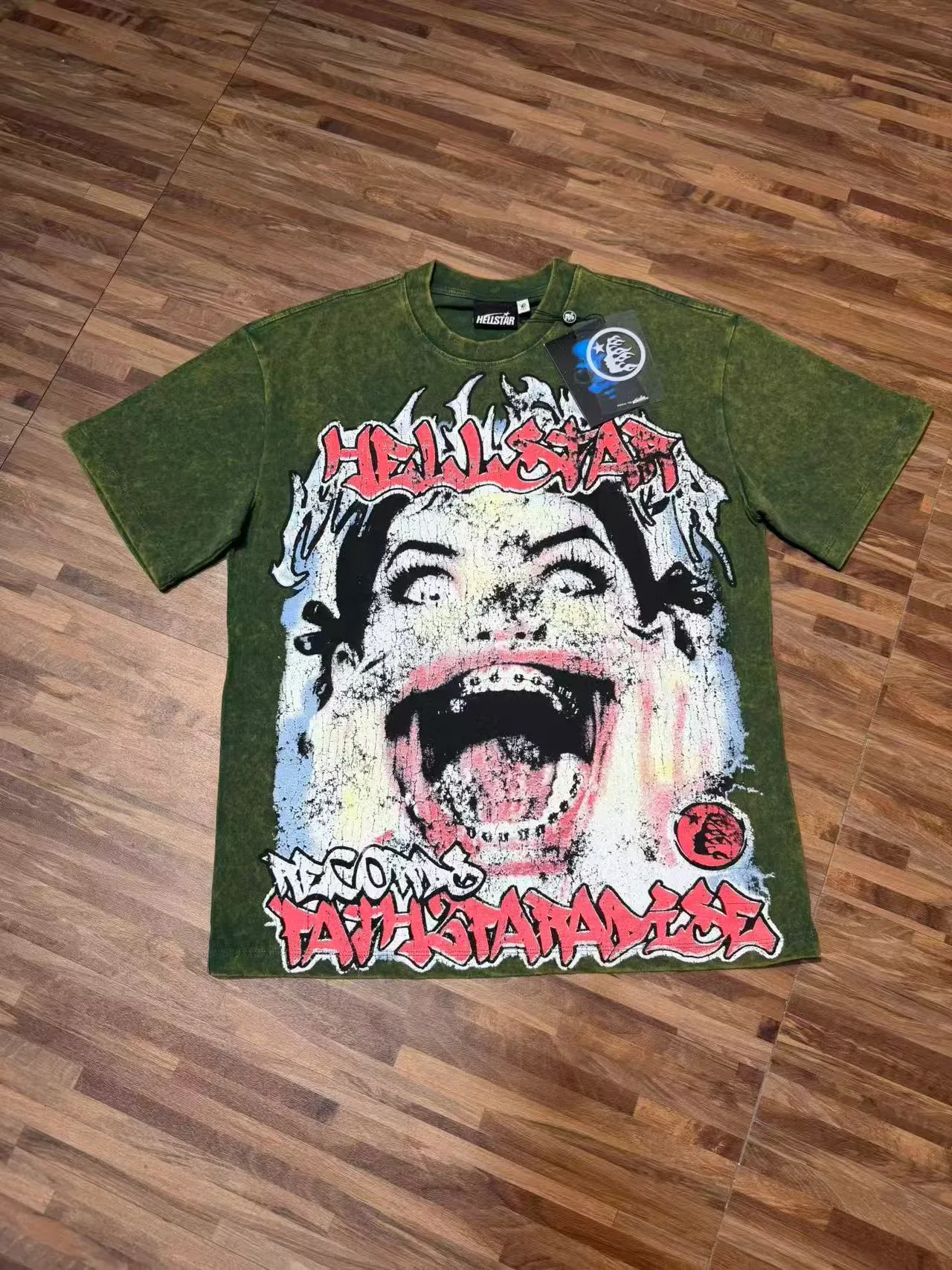 Hellstar Pathological Screaming Face Distressed Acid-Wash T-Shirt 2