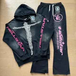 Hellstar Pixel Crucifix कालो ও गोलापি হুডি