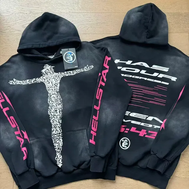 Hellstar Pixel Crucifix Moletom com capuz Preto e Rosa 2