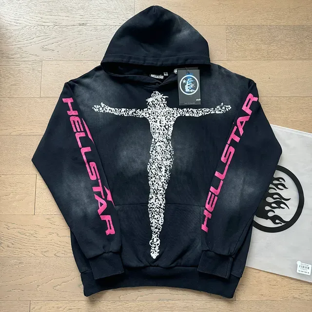 Hellstar Pixel Crucifix Moletom com capuz Preto e Rosa 4