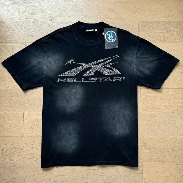 Hellstar Rhinestone X Flame Graphic Faded Black T-Shirt 2