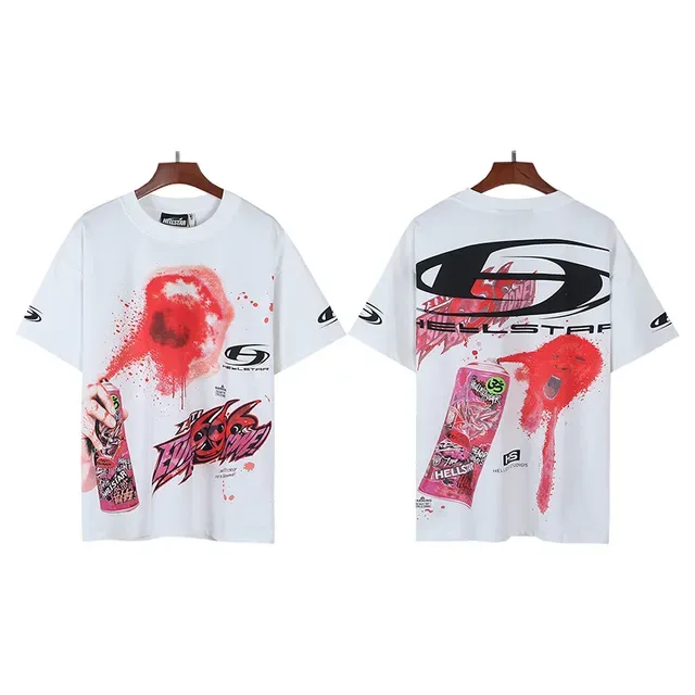 Hellstar White Red Graphic Print Spray-Paint Effect T-Shirt 2