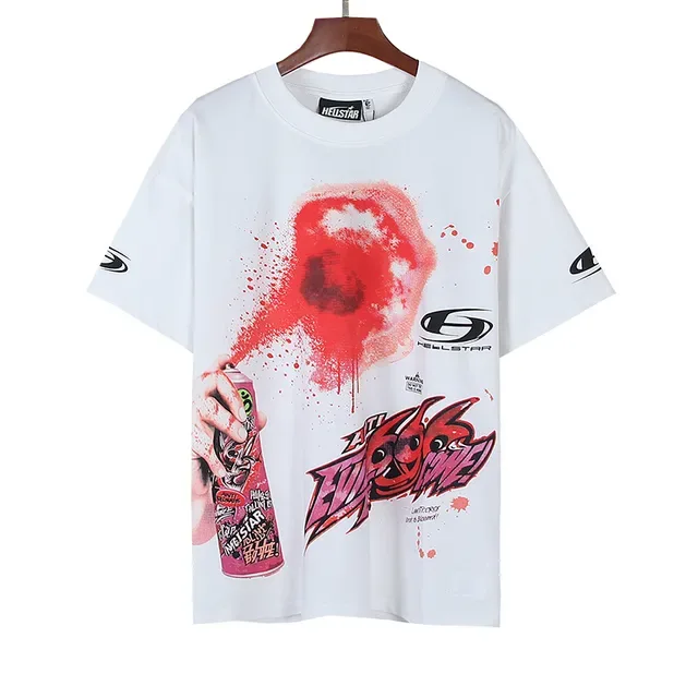 Hellstar White Red Graphic Print Spray-Paint Effect T-Shirt 3