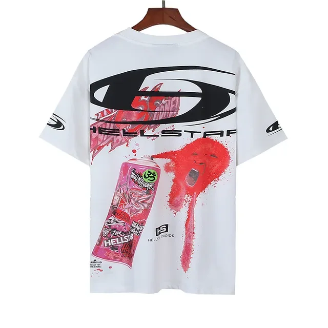 Hellstar White Red Graphic Print Spray-Paint Effect T-Shirt 4