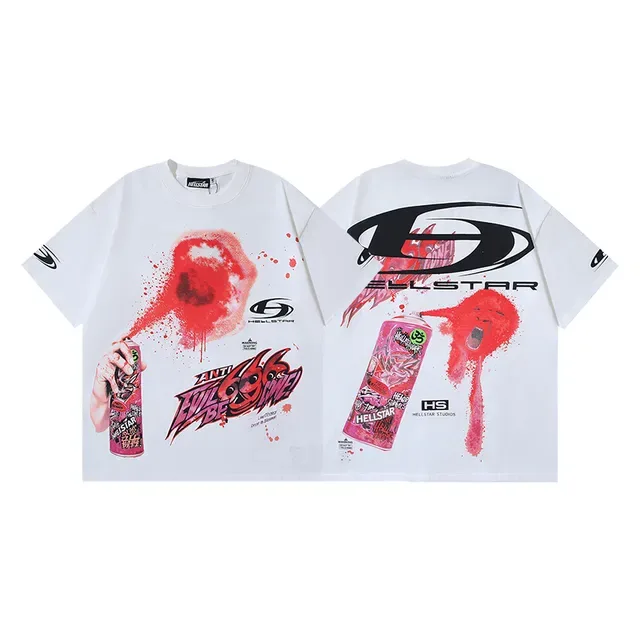 Hellstar White Red Graphic Print Spray-Paint Effect T-Shirt 5