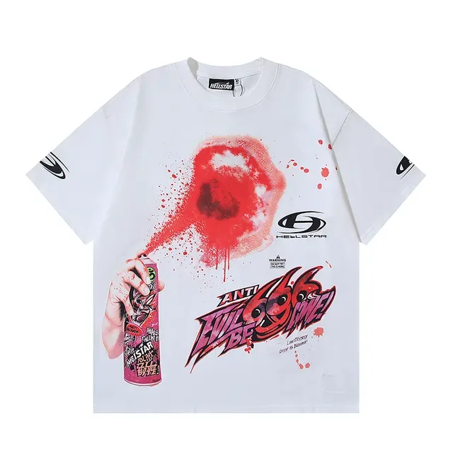 Hellstar White Red Graphic Print Spray-Paint Effect T-Shirt 6