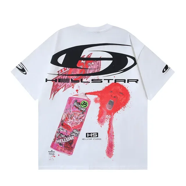 Hellstar White Red Graphic Print Spray-Paint Effect T-Shirt 7