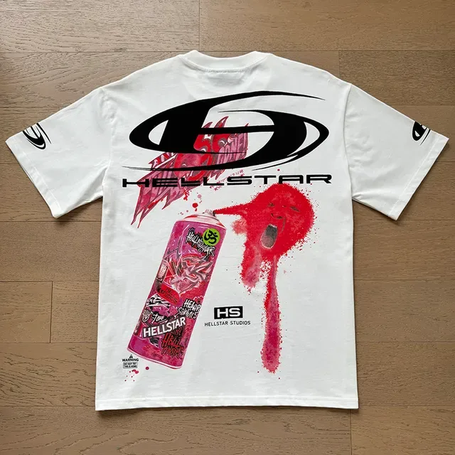 Hellstar White Red Graphic Print Spray-Paint Effect T-Shirt 10