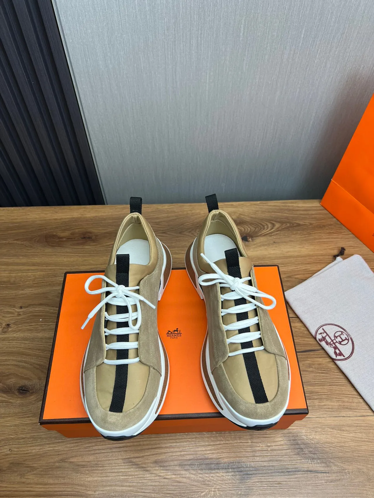 Hermès Beige White Suede Upper Sculpted Multi-Layer Midsole Lifestyle Sneakers 2