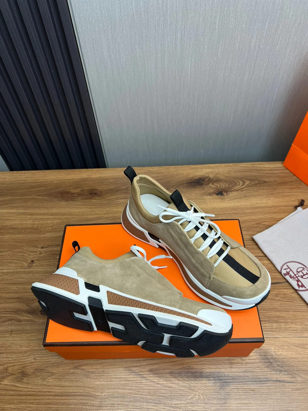 Hermès Beige White Suede Upper Sculpted Multi-Layer Midsole Lifestyle Sneakers 5