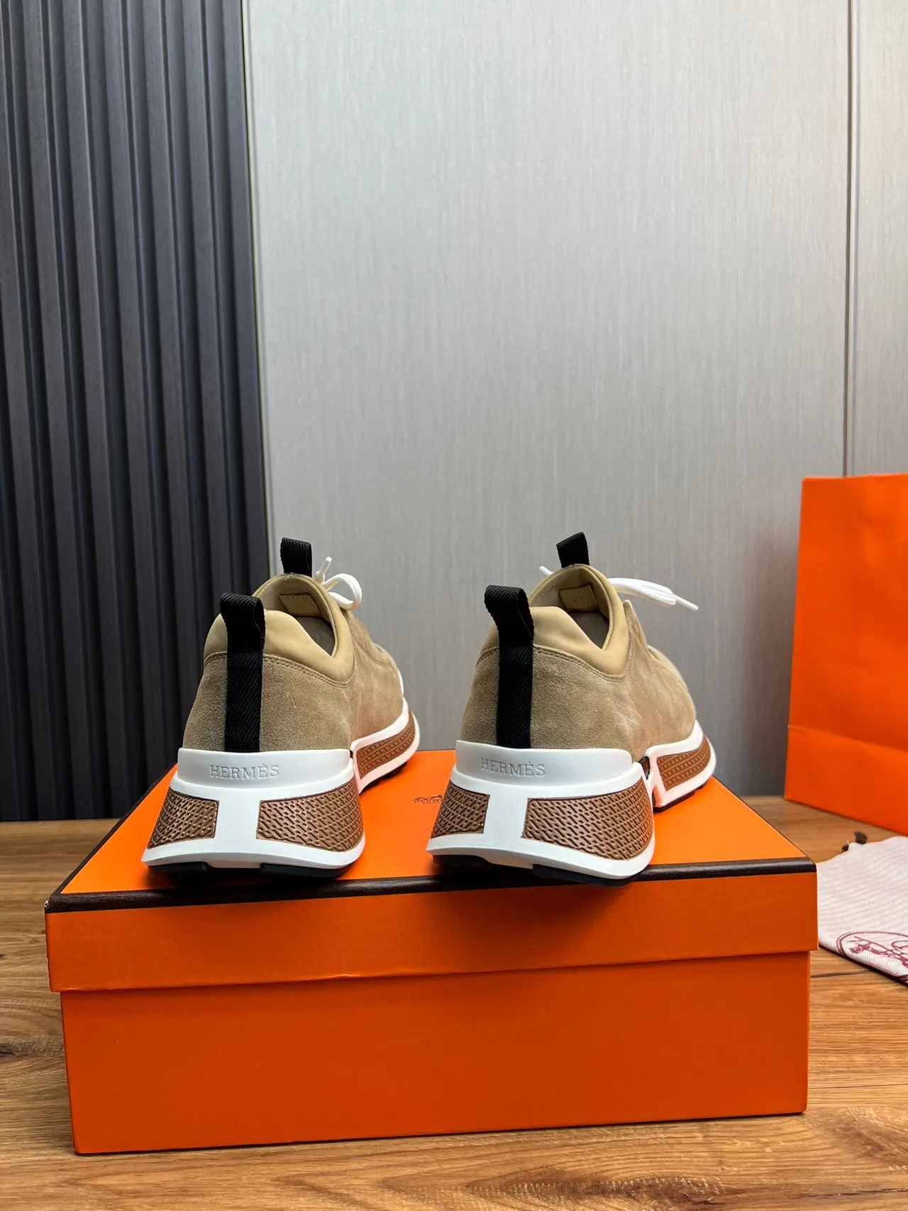 Hermès Beige White Suede Upper Sculpted Multi-Layer Midsole Lifestyle Sneakers 6