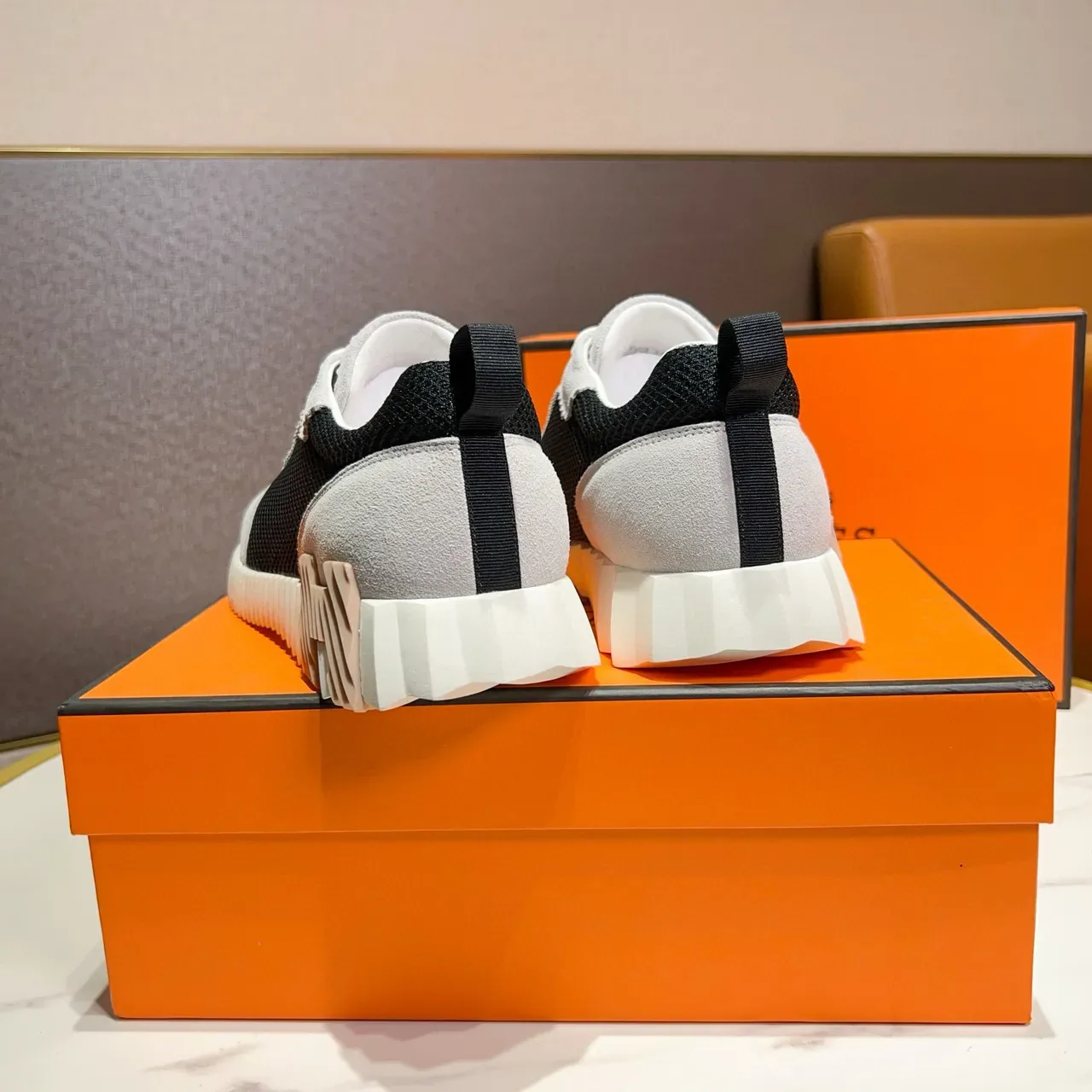 Hermès Black Gray Mesh And Suede Panel Construction Ridged White Midsole Lifestyle Sneakers 2
