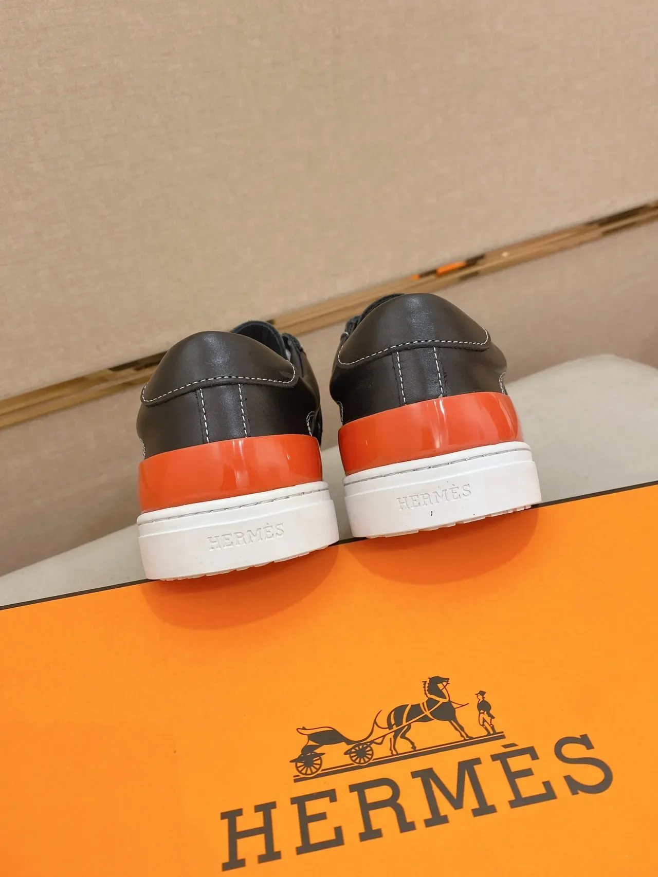 Hermès Black Orange Leather Upper H-Logo Side Panel Sneakers 3