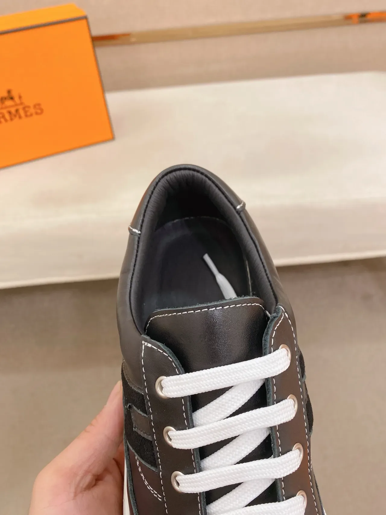 Hermès Black Orange Leather Upper H-Logo Side Panel Sneakers 4