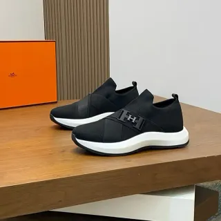 Hermès Black White Slip-On Knit Upper Lifestyle Sneakers