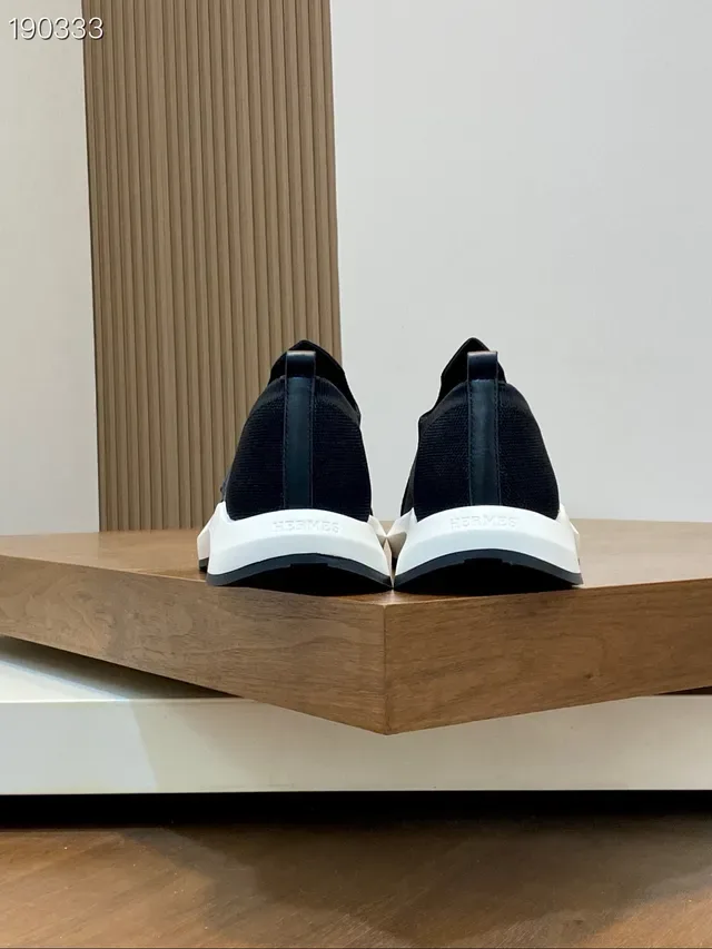 Hermès Black White Slip-On Knit Upper Lifestyle Sneakers 2