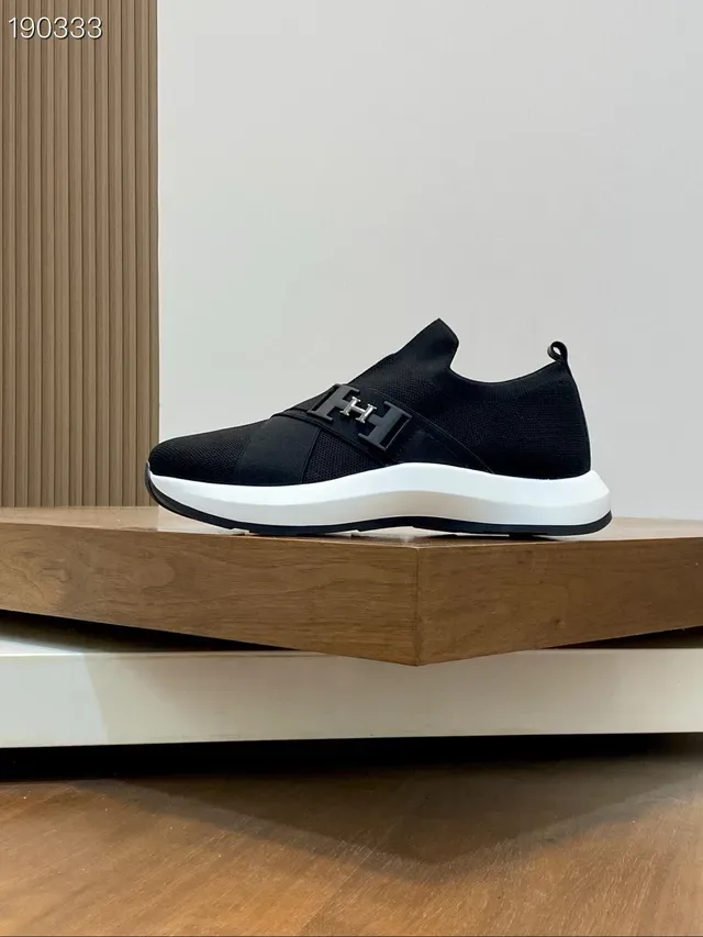 Hermès Black White Slip-On Knit Upper Lifestyle Sneakers 4