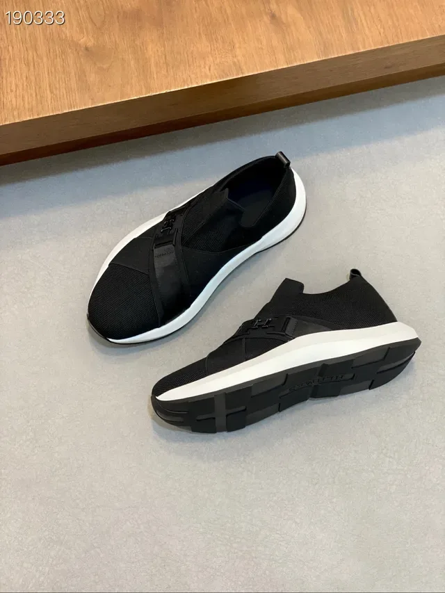 Hermès Black White Slip-On Knit Upper Lifestyle Sneakers 6