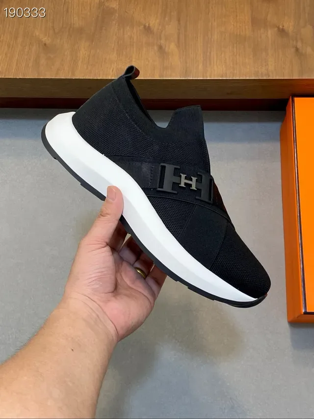 Hermès Black White Slip-On Knit Upper Lifestyle Sneakers 8