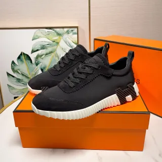 Hermès Black White Textile-Suede Upper Ridged Midsole Lifestyle Sneakers