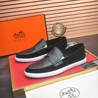 Hermès Mocassim Preto Branco Duas Cores Camurça E Couro Granulado
