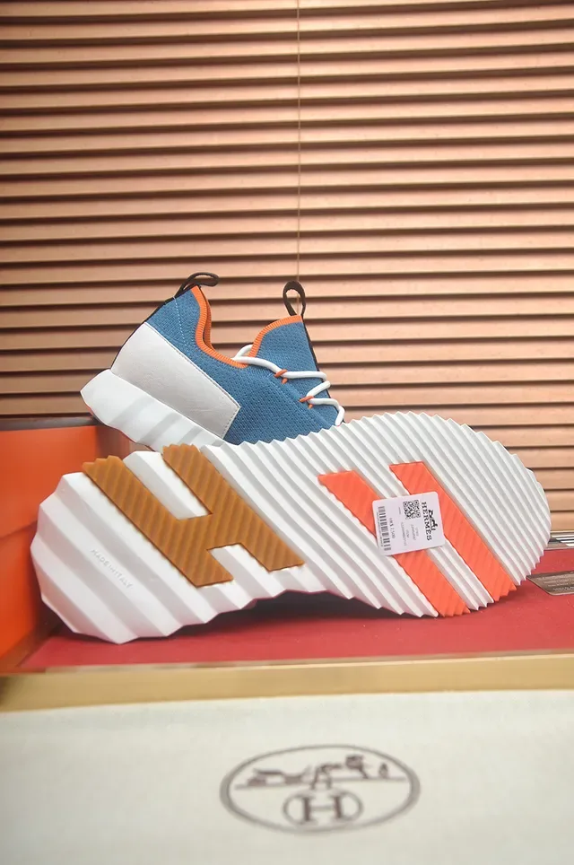 Hermès Blue Orange Knit Upper Sculpted H-Midsole Chunky Sneakers 3