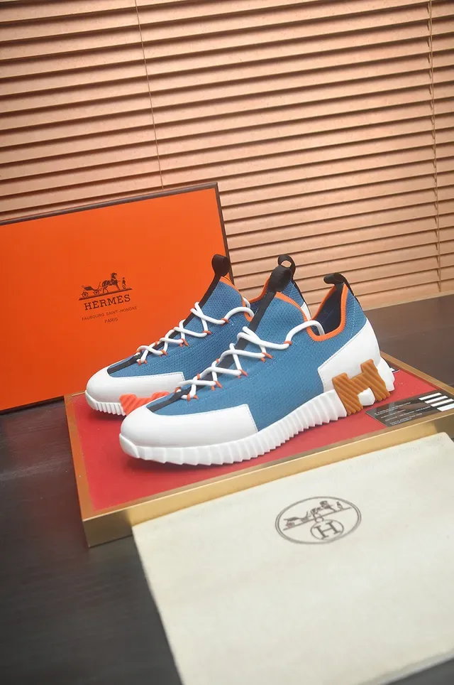 Hermès Blue Orange Knit Upper Sculpted H-Midsole Chunky Sneakers 4