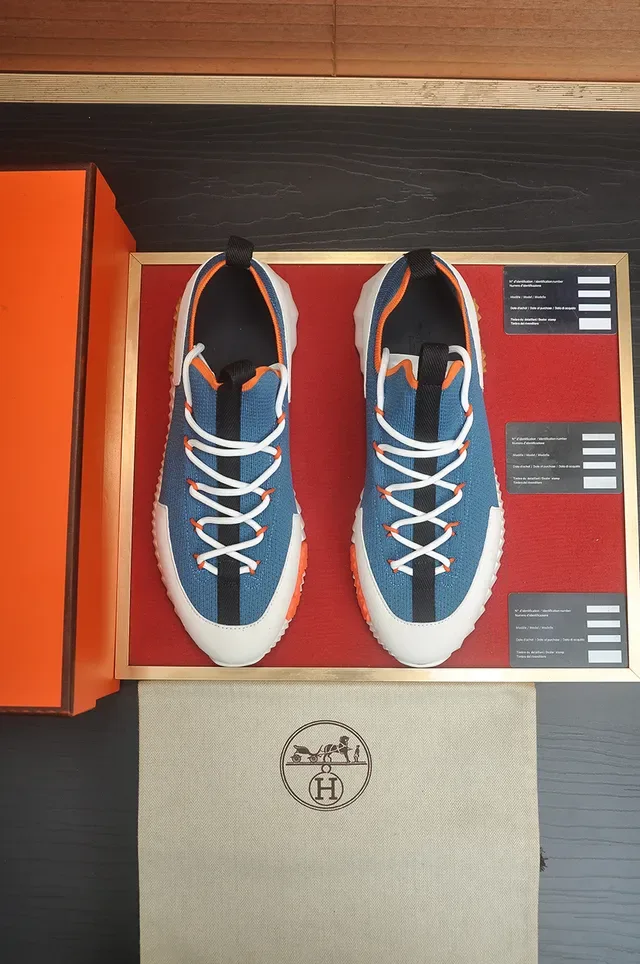 Hermès Blue Orange Knit Upper Sculpted H-Midsole Chunky Sneakers 5