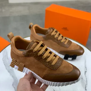 Hermès Brown White Crocodile-Embossed Leather Suede Upper Lifestyle Sneakers