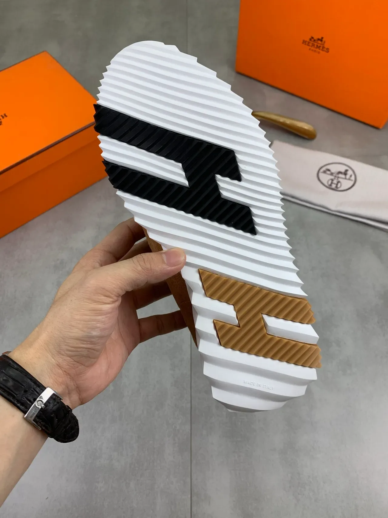 Hermès Brown White Crocodile-Embossed Leather Suede Upper Lifestyle Sneakers 3