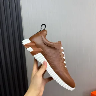 Hermès Brown White Perforated Leather Upper Sculpted Ridged Sole Lifestyle Sneakers