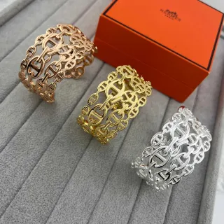 Hermès Chaine d'Ancre Ouro Prata Interlocking H-Link Chain Pulseira de Pulso Larga