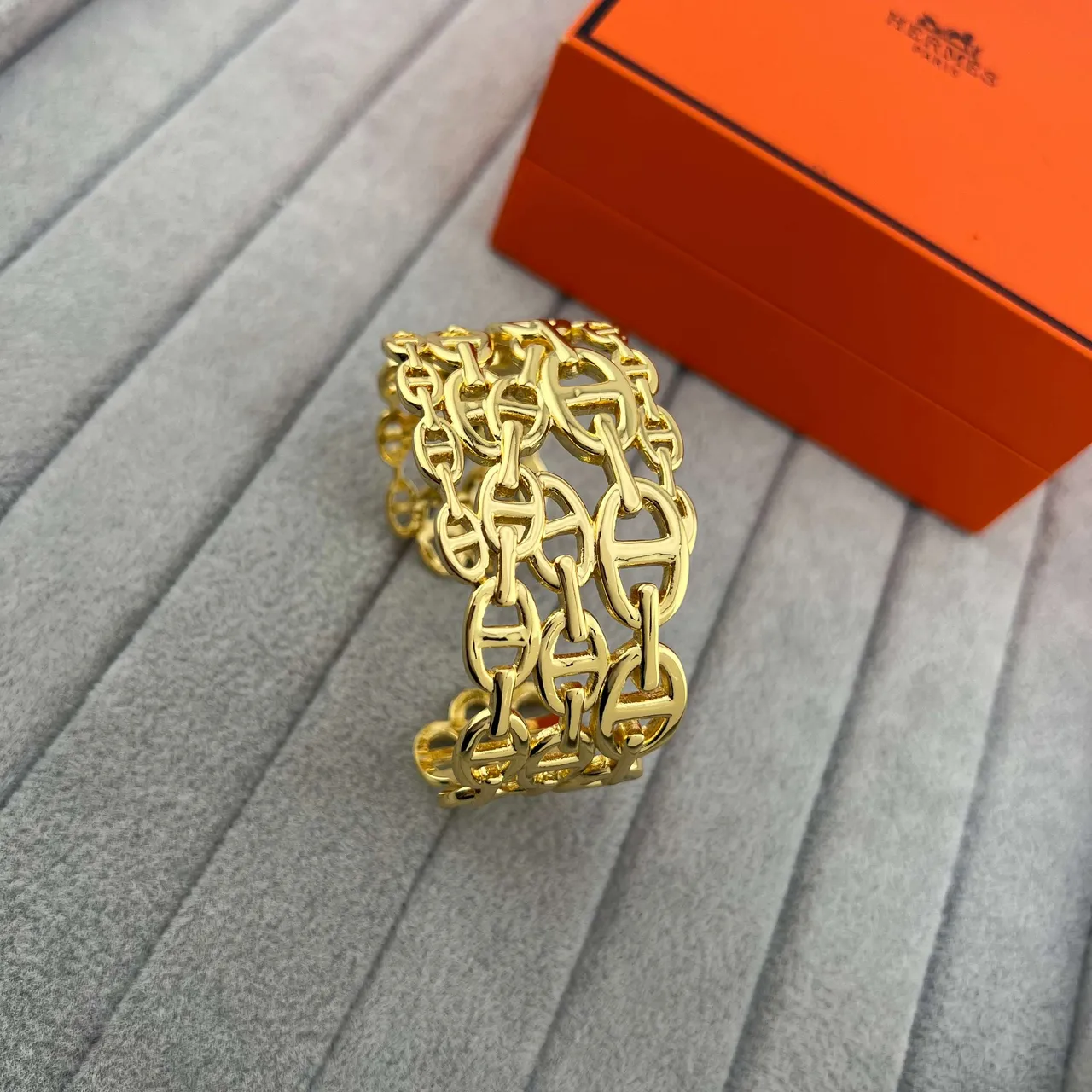 Hermès Chaine d'Ancre Ouro Prata Interlocking H-Link Chain Pulseira de Pulso Larga 6