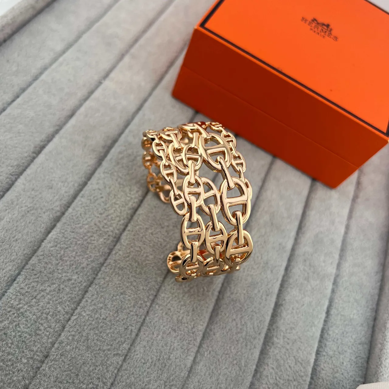 Hermès Chaine d'Ancre Ouro Prata Interlocking H-Link Chain Pulseira de Pulso Larga 8