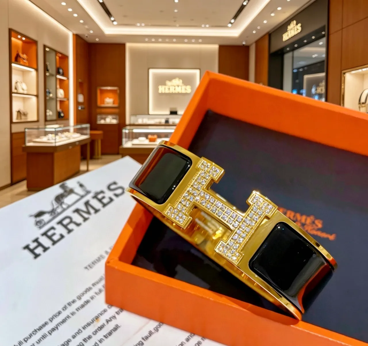 Hermès Clic H Pavé Crystal and Black Enamel Gold-Tone Bracelet 2