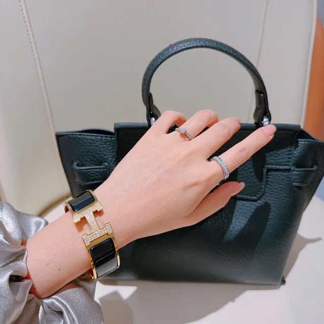 Hermès Clic H Pavé Crystal and Black Enamel Gold-Tone Bracelet 3
