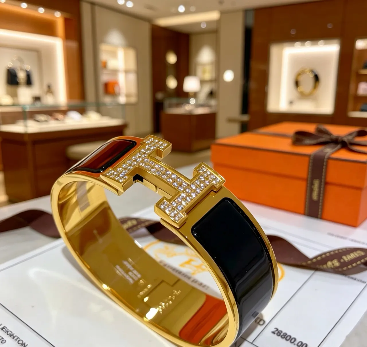 Hermès Clic H Pavé Crystal and Black Enamel Gold-Tone Bracelet 7